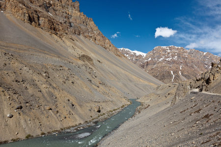 River in Himalayas. Spiti Valley, Himachal Pradesh, India の写真素材