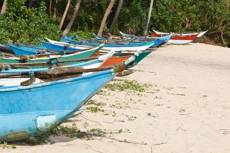 Fishing boats on beach. Mirissa, Sri Lankaの写真素材