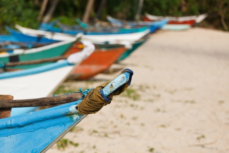 Fishing boats on beach. Mirissa, Sri Lankaの写真素材