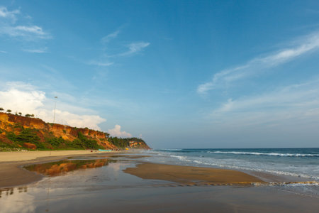 Varkala beach on sunset. Kerala, Indiaの写真素材