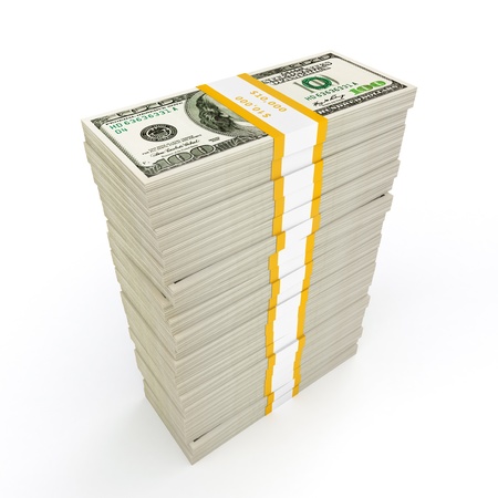 US dollars banknotes money stack on whiteの写真素材