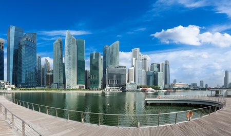 Singapore skyline of business district and Marina Bay panorama. Ultra wide angleの写真素材