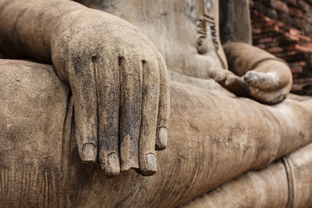 Buddha statue hand close up detail. Sukhothai, Thailandの写真素材