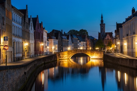 Bruges (Brugge) canal in the evening, Belgiumの写真素材