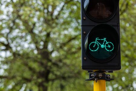 Bicycle ecological transport concept background - Bicycle traffic light in Europe. Brugge, Belgiumの写真素材