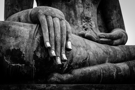 Buddha statue hand close up detail  Sukhothai, Thailandの写真素材