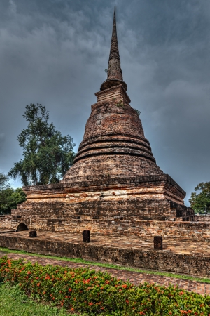 Old chedi (Buddhist stupa) in Sukhothai, Thailandの写真素材