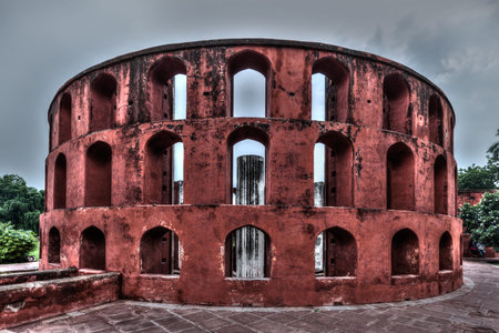 Jantar Mantar - ancient observatory with architectural astronomy instruments in Delhi, Indiaの写真素材