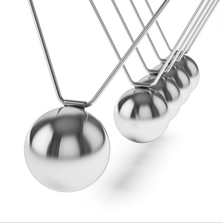 Action sequrence concept Newton's cradle executive toy isolated on white background