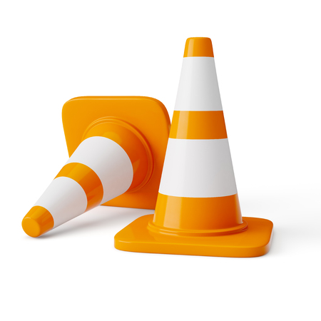 Orange highway traffic construction conesの写真素材