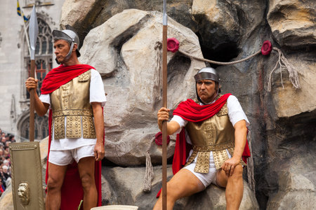 BRUGES, BELGIUM - MAY 17: Annual Procession of the Holy Blood on Ascension Day. Roman soldiers and...