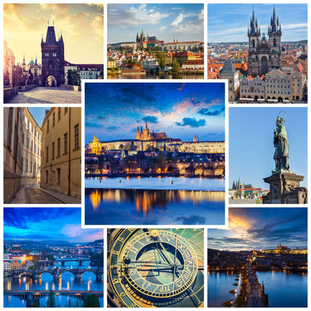 Mosaic collage storyboard of Prague imagesの写真素材