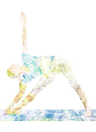 Double exposure image of woman doing yogaの写真素材