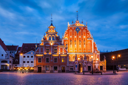 Riga Town Hall Square, House of the Blackheads and St. Peters Cのeditorial素材