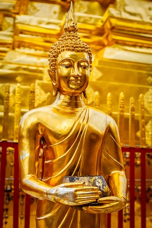 Gold Buddha statue in Wat Phra That Doi Suthep, Chiang Mai, Thailandの写真素材