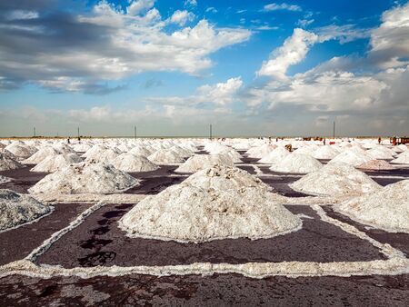 Salt mine at Sambhar Lake in daytime. Sambhar, Rajasthan, Indiaの写真素材