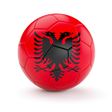 Albania soccer football ball with Albanian flag isolated on white backgroundの写真素材