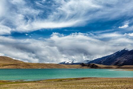 Himalayan lake Kyagar Tso in Himalayas, Ladakh, Jammu and Kashmir, Indiaの写真素材