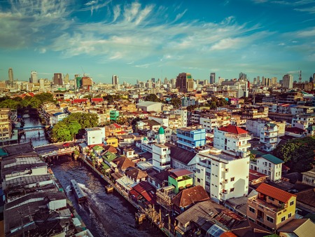 Vintage retro effect filtered hipster style image of Bangkok aerial view. Thailandの写真素材