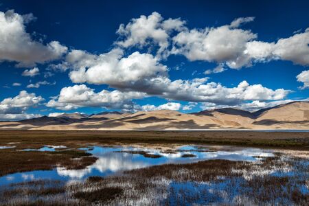 Himalayan lake Tso Moriri (fficial name: Tsomoriri Wetland Conservation Reserve), Korzok,  Changthang area, Ladakh, Jammu and Kashmir, Indiaの写真素材