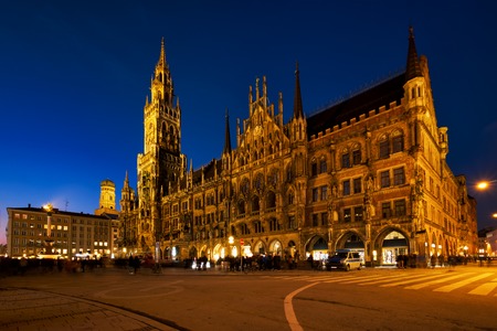Marienplatz square at night with New Town Hall Neues Rathausの写真素材