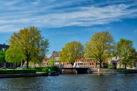 Canal in Haarlem, Netherlandsの写真素材