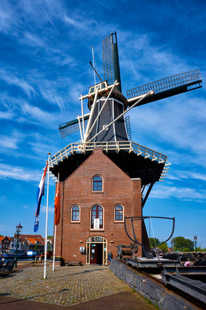 Windmill De Adriaan on Spaarne river. Harlem, Netherlands.のeditorial素材