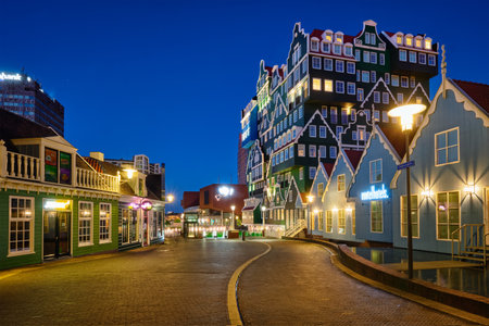 Inntel Hotel in Zaandam illuminated at night, Netherlandsのeditorial素材