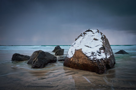 Skagsanden beach, Lofoten islands, Norwayの写真素材