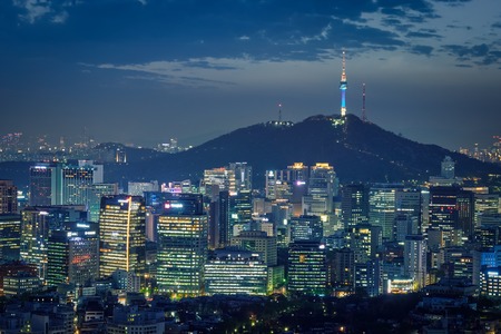 Seoul skyline in the night, South Korea.の写真素材