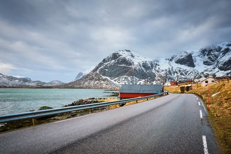 Road in fjord in Norwayの写真素材