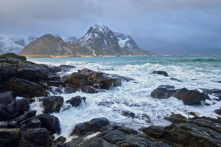 Rocky coast of fjord in Norwayの写真素材