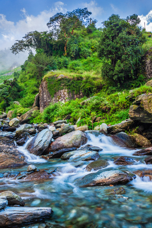 Bhagsu waterfall. Bhagsu, Himachal Pradesh, Indiaの写真素材