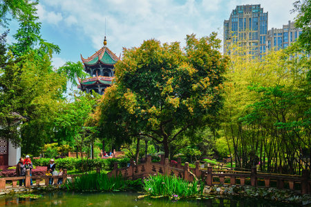 Wangjiang Pavilion in Wangjianglou park. Chengdu, Sichuan, Chinaのeditorial素材