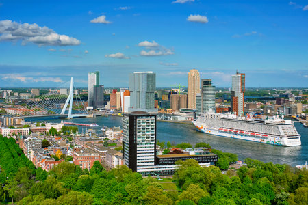 View of Rotterdam city and the Erasmus bridgeのeditorial素材