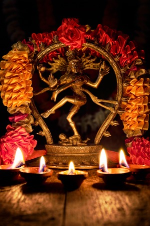 Shiva Nataraja with Diwali lightsの写真素材