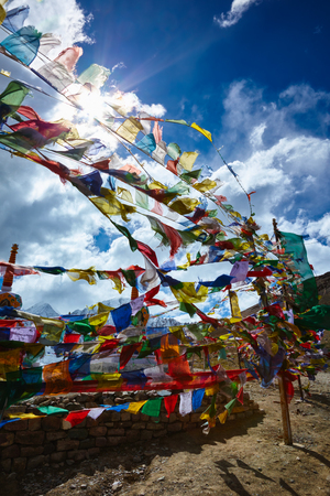 Buddist Prayer flags in Himalayasの写真素材