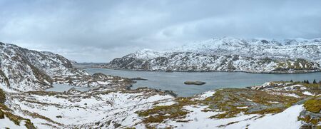 Panorama of norwegian fjord, Lofoten islands, Norwayの写真素材