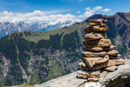 Stone cairn in Himalayasの写真素材