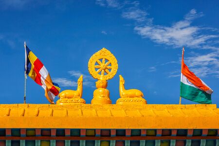 Buddhist Wheel of the Law. Kungri Monastery, Pin Valley, Himachal Pradesh, Indiaの写真素材