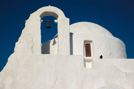Greek Orthodox Church of Panagia Paraportiani in town of Chora on Mykonos island