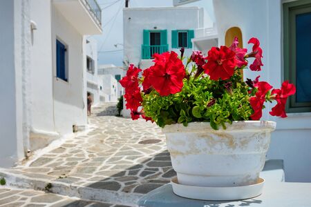 Picturesque Naousa town street on Paros island, Greeceの写真素材