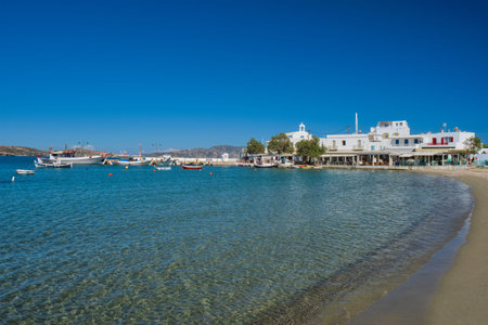 The beach and fishing village of Pollonia in Milos, Greeceの写真素材