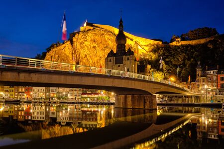 Night view of Dinant town, Belgiumの写真素材