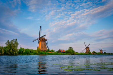Windmills at Kinderdijk in Holland. Netherlandsの写真素材