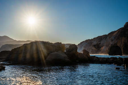 Fyriplaka beach on sunset, Milos island, Cyclades, Greeceの写真素材