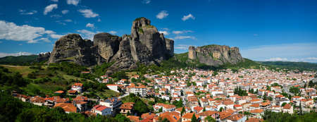 View of Kalampaka village in famous greek tourist destination Meteora in Greeceの写真素材