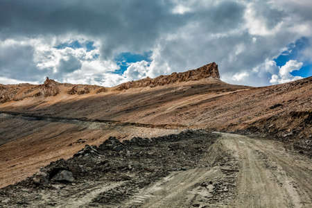 Road in Himalayas with mountainsの写真素材