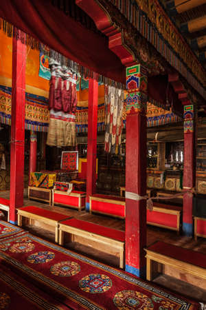 Inside Lamayuru gompa Buddhist monastery. Ladakh, Indiaの写真素材