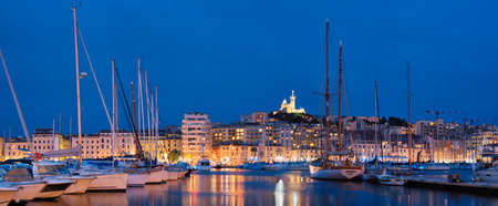 Marseille Old Port in the night. Marseille, Franceの写真素材